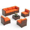 thumbnail image 6 of Poteban 7 Pieces Outdoor Sectional Sofa Set , PE Wicker Rattan Slanted Back Outdoor Conversation with Cushions and Glass Coffee Table for Backyard Garden, Orange, 6 of 11