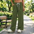 thumbnail image 5 of Womens Loose Casual Wide Leg Pants Solid Elastic Drawstring Waist Sweat Trousers with Pockets, Breathable Comfy Bottoms for Indoor Rest and Outdoor Activities S-3XL Army Green, 5 of 7