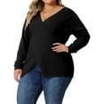 thumbnail image 4 of GRACE & GRANDEUR Women's Plus Size Knit Deep V Neck Wrap Curvy Pullover Sweaters 1X Black, 4 of 6