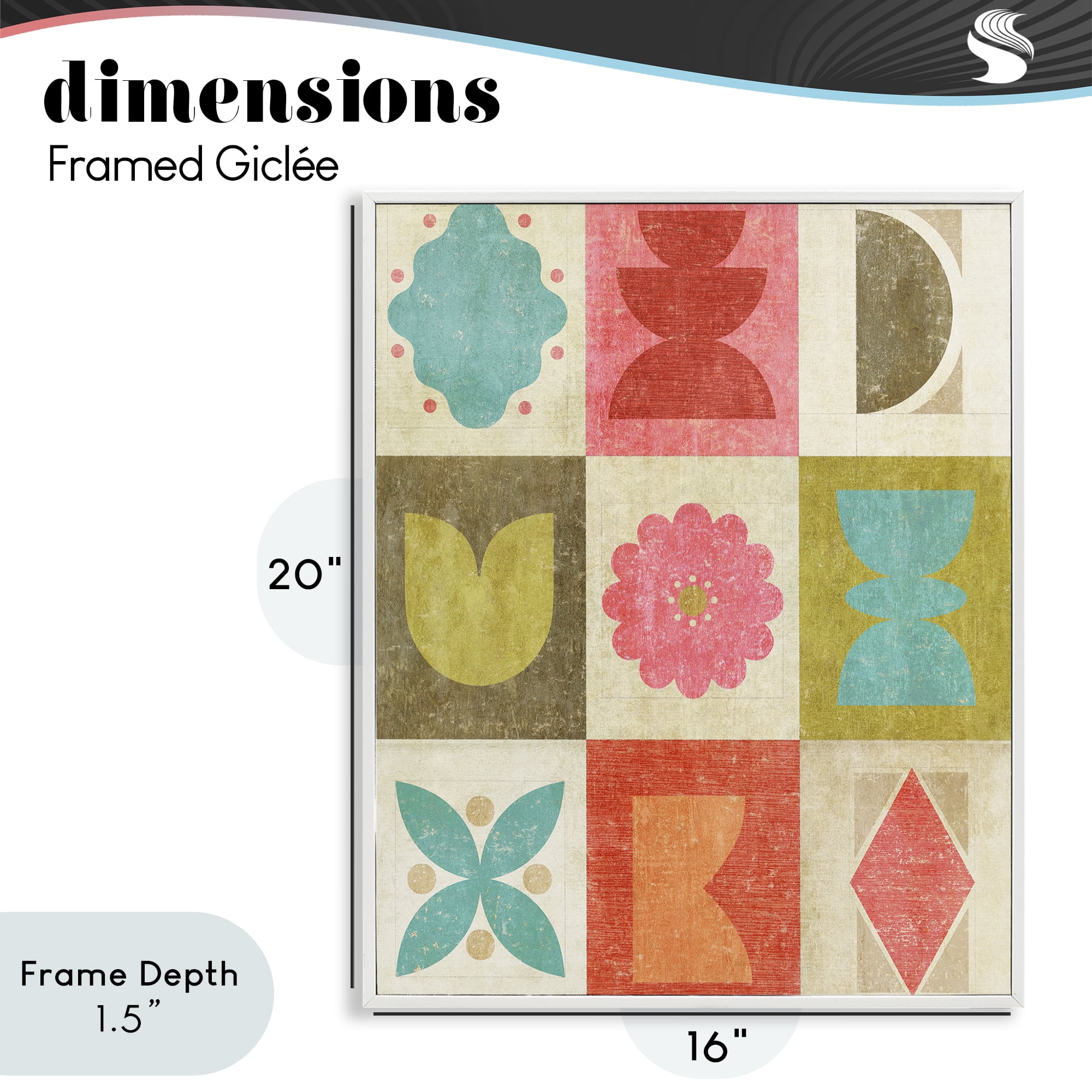 Stupell Industries Happy Dance Geometrics White Framed Giclee Art, design by Suzanne Nicoll