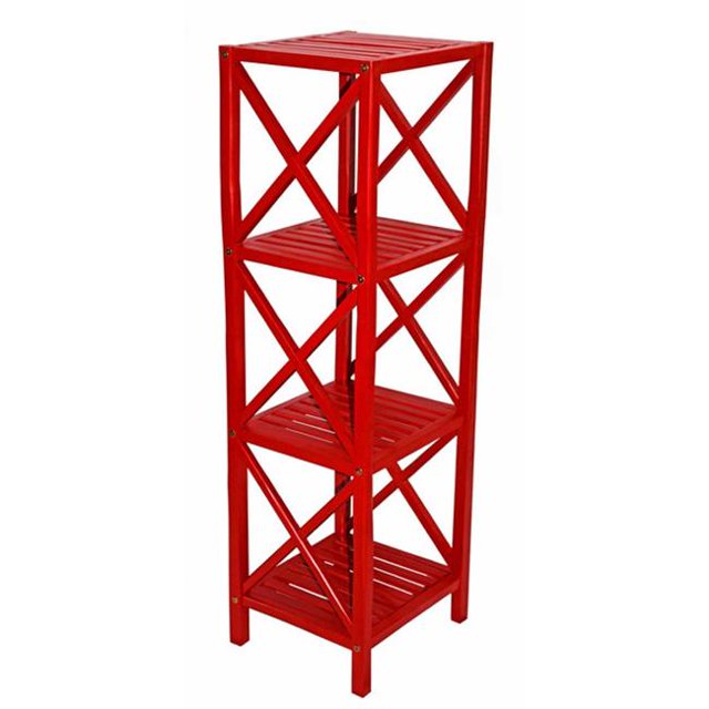 Bamboo 5850Red 4 Tier Bamboo Square Rack, Red - 46 x 14.5 x 13 in.