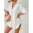 thumbnail image 2 of Bsubseach Women Swimsuit Cover Up Button Down Casual Blouse Top White Half Sleeve Summer Wear, 2 of 6