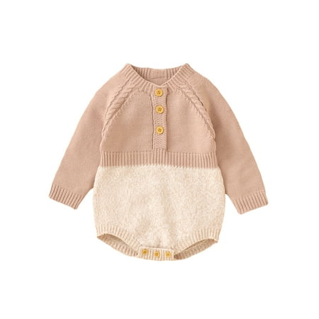 

Bagilaanoe Newborn Baby Boys Knitted Romper Sweater Long Sleeve Bodysuits Contrast Color Pullover 3M 6M 12M 18M Infant Warm Jumpers Tops Fall Loose Knitwear