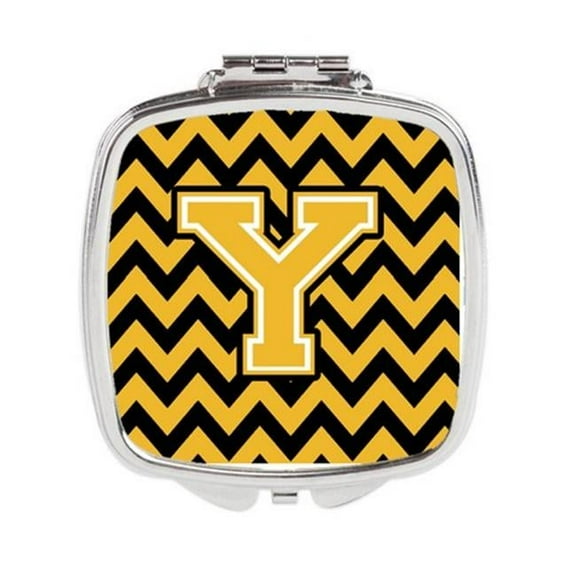 Carolines Treasures Letter Y Chevron Black & Gold Compact Mirror - 3 x 0.3 x 2.75 in.