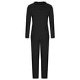 thumbnail image 3 of Women's 2 Piece Outfits Long Sleeve Knit Sweater Hooded Tops Wide Leg Pants Loungewear Sets Tracksuits 2 Piece Trendy Sweatsuit S-147 Black M, 3 of 5