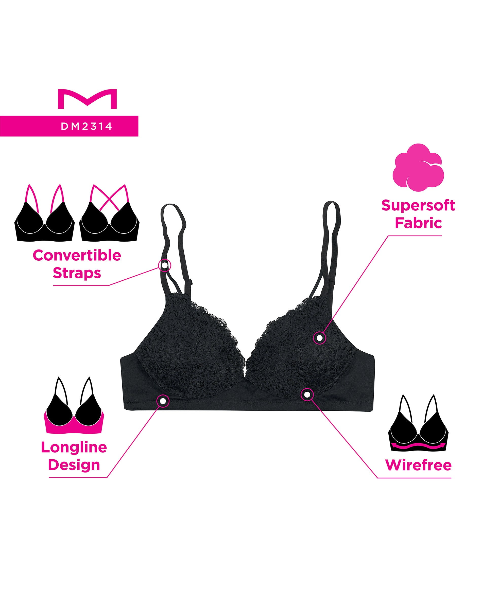 Maidenform M Soft Support Wireless Bralette Black L Women's