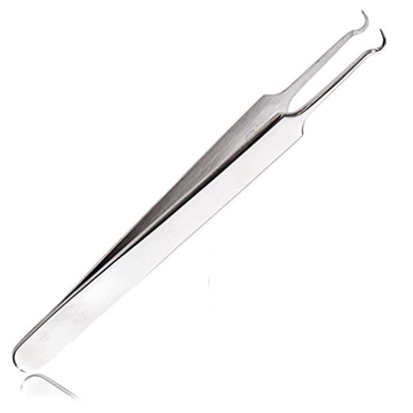 BEUKING Acné Blemish Blackhead Comedone Pinza de acero inoxidable Herramienta extractora de imperfecciones para eliminar puntos negros Acné Whitehead Espinillas Curvas Pinzas curvas Plata