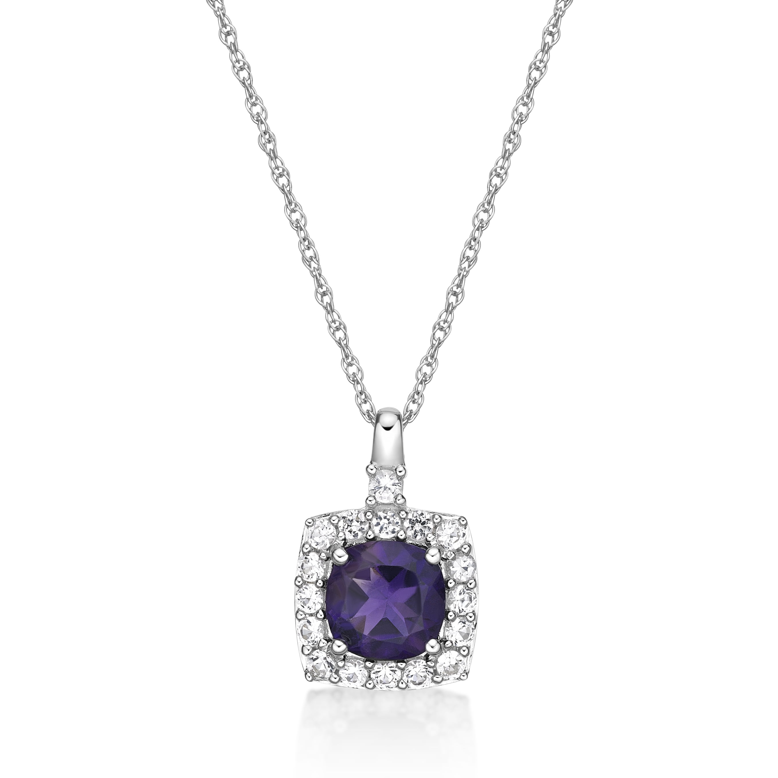 Jay Heart Designs 925 Sterling Silver Genuine Amethyst and Created White Sapphire Pendant with 18" Chain