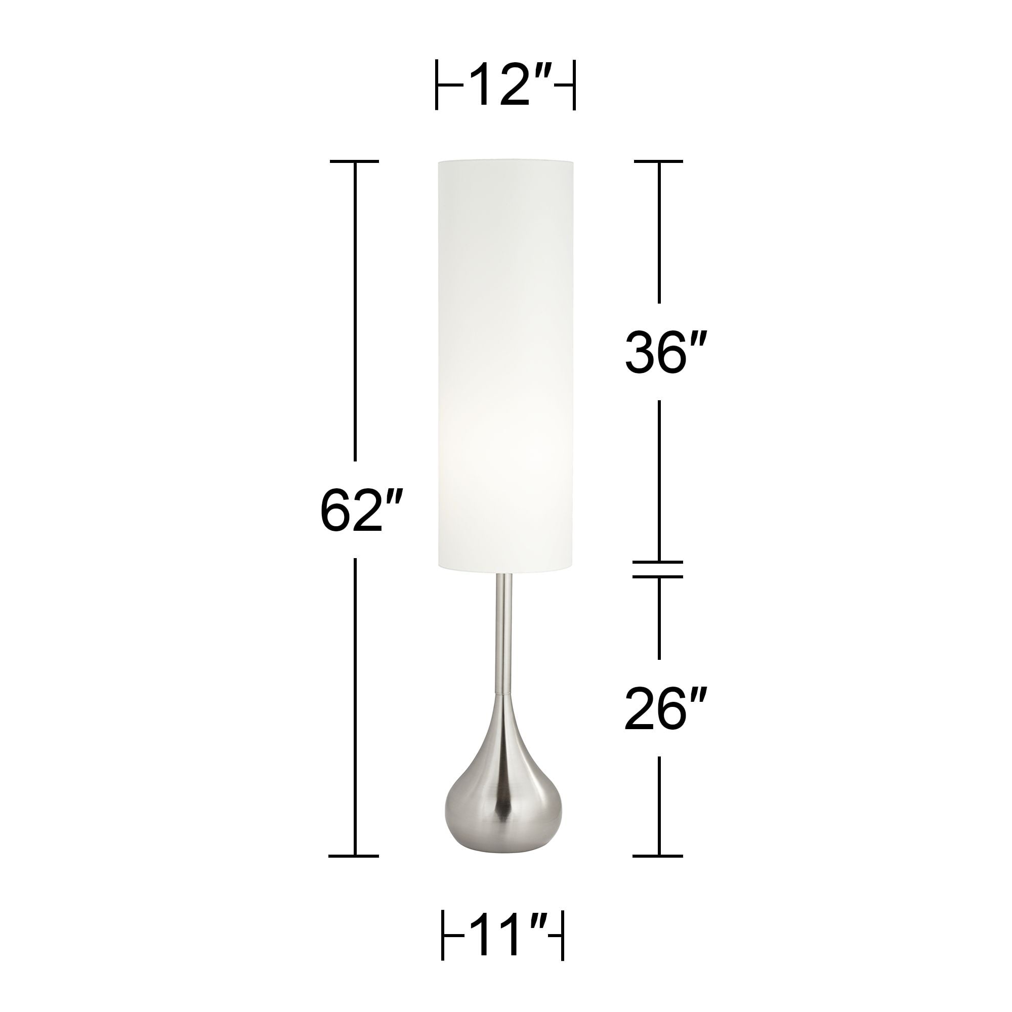 Possini Euro Design Mid Century Modern Floor Lamp 62" Tall Brushed Steel Droplet Cotton Cylinder Shade for Living Room Bedroom Office