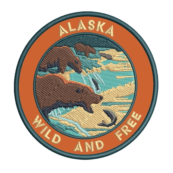 Wild And Free! Alaska 3.5 Inch Iron Or Sew On Embroidered Fabric Badge Patch Seek Adventure, National Park Iconic Series