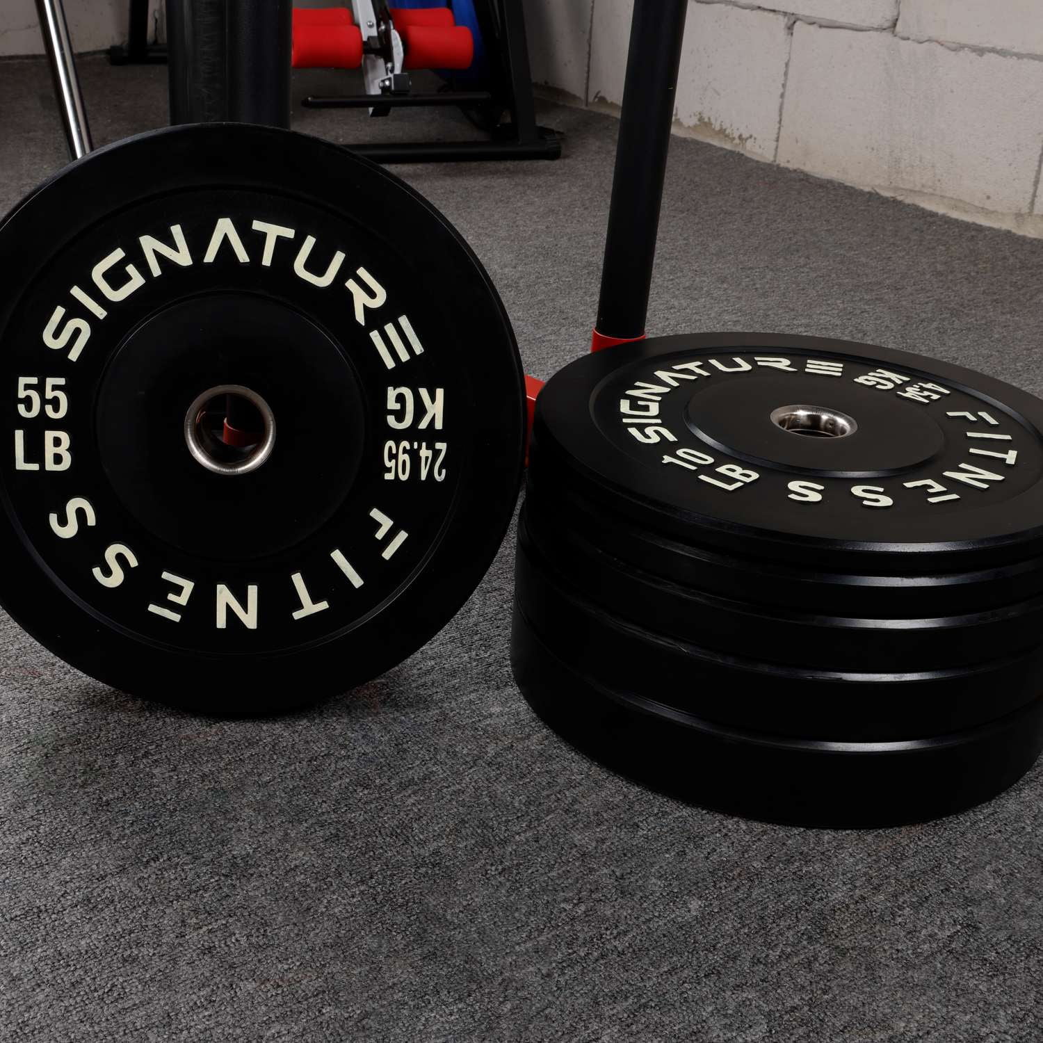 Signature Fitness 2 In. Olympic Bumper Plate Weight Plates with Steel Hub - 100% Virgin Rubber