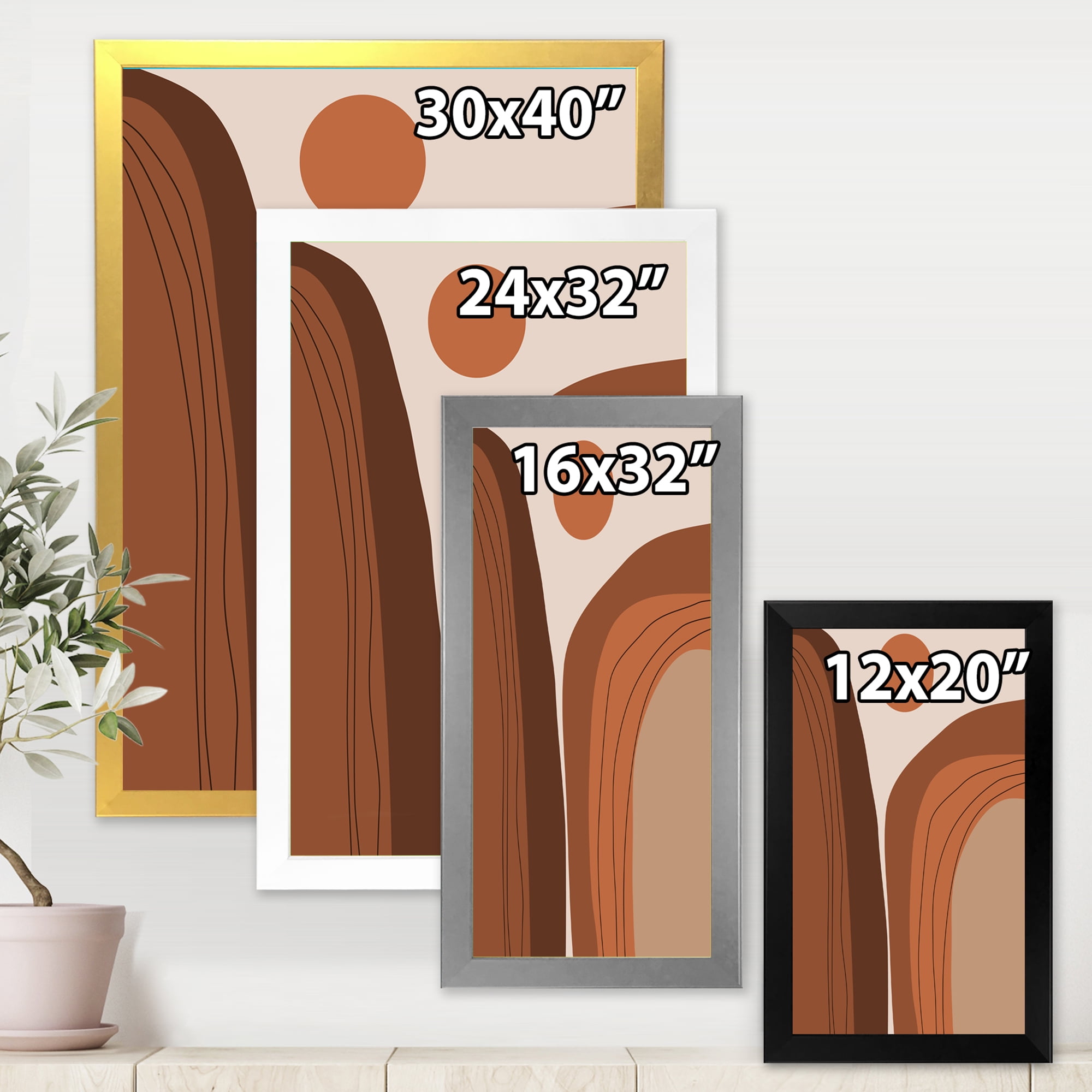 Designart 'Abstract Terracotta Mountain Landscape Sunset ' Modern Framed Art Print