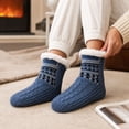 thumbnail image 5 of Domzle Fuzzy Slipper Socks Women Winter Warm Gift for Women Soft, Warm & Cozy: Fleece-Lined Indoor Socks with Non-Slip Grippers Offer Fluffy Comfort for Home, House or Cabin Wear Blue, 5 of 5