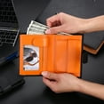 thumbnail image 6 of Small Wallet for Women Genuine Leather RFID Blocking ID WIndow Credit Card Holder - Black and Orange, 6 of 7
