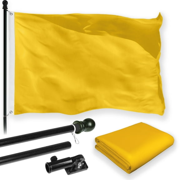 G128 Combo Pack: 6 Feet Tangle Free Spinning Flagpole (Black) Solid Golden Yellow Flag 3x5 ft Printed 150D Brass Grommets (Flag Included) Aluminum Flag Pole