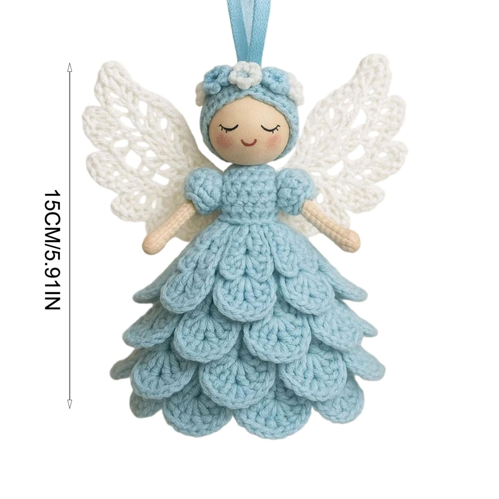Christmas Crochet Angel Ornament Craft Kit - Cute Soft Knitted Yarn Pendant, Complete DIY Decor Set for Christmas Tree, Handmade Accessories for Personalized & Wall Decor, Light Blue, 5.91in
