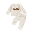 thumbnail image 2 of Aojekbee Baby 2Pcs Fall Outfits Waffle Long Sleeve Letter Embroidery Pullover + Solid Pants Set Toddler Clothes, 2 of 10
