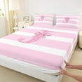 thumbnail image 5 of Feelyou Monogrammed Bling J Full Size Sheets, Cool Girls Bowknot Bed Sheets, Pink White Stripes Sheet Sets, Microfiber Bedroom Decor,4-Piece, 5 of 7