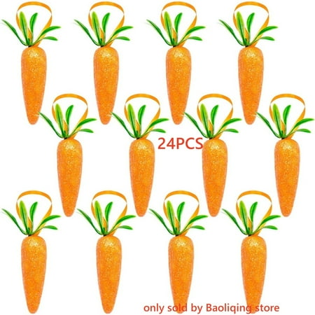24Pcs Easter Carrot Tree Decorations Foam Glitter Artificial Carrots for Easter Hanging Decoration