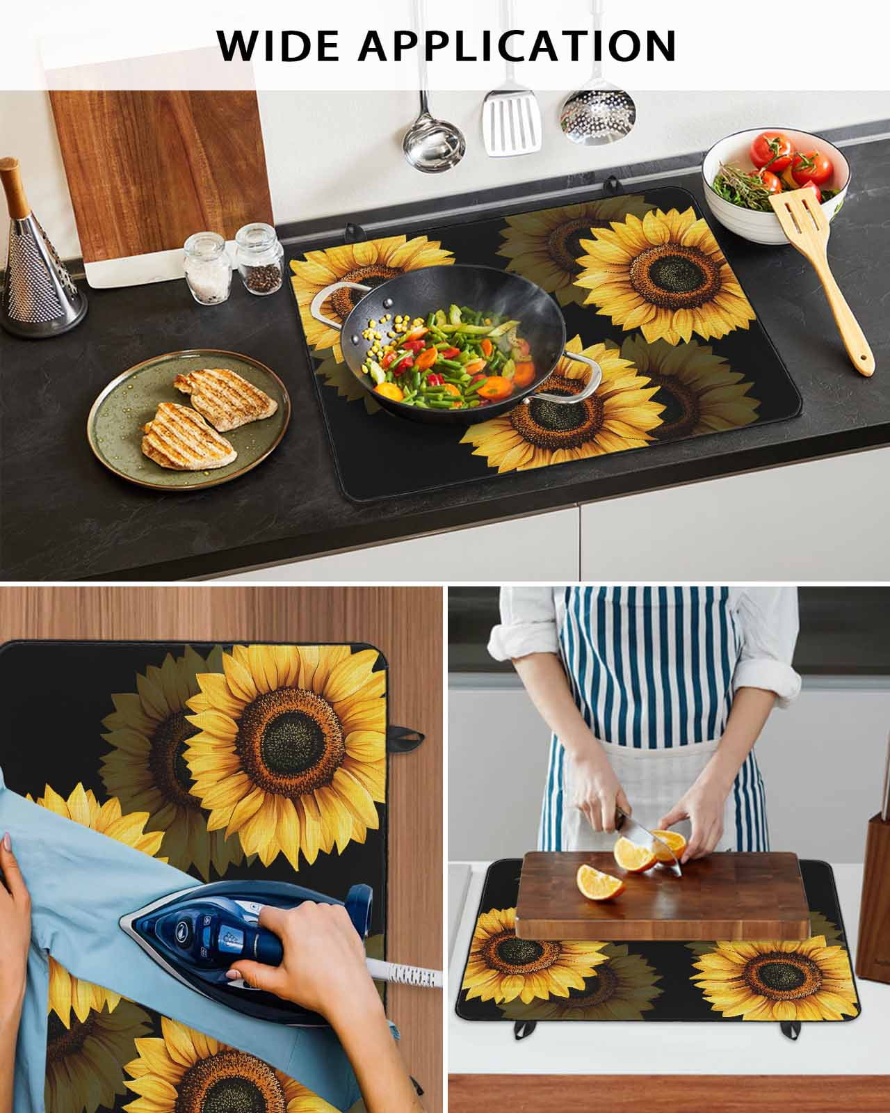 nqOlkjepod Large Induction Cooktop Protector Mat 24"x21", Spring Sunflower Stove Top Covers for Electric Stove, Black Vintage Abstract Painting Stove Burner Cover Mats, Glass Top Stove Cover