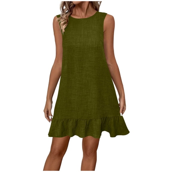 Bosfbaoi Women's Sleeveless Ruffle Hem Mini Dress, Solid Color Loose Fit Casual Sundress, Soft Breathable Lightweight Dress for Daily Summer