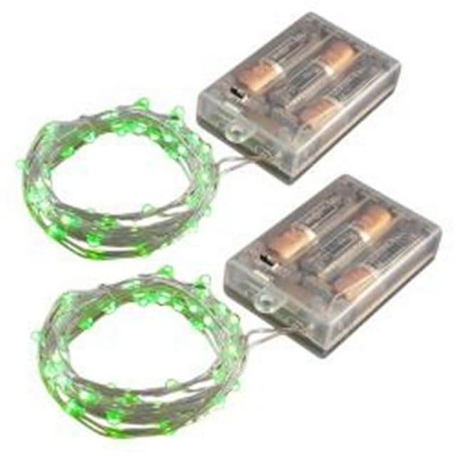 JH Specialties 67302 Battery Operated LED Waterproof Mini String Lights With Timer Green, Set of 2