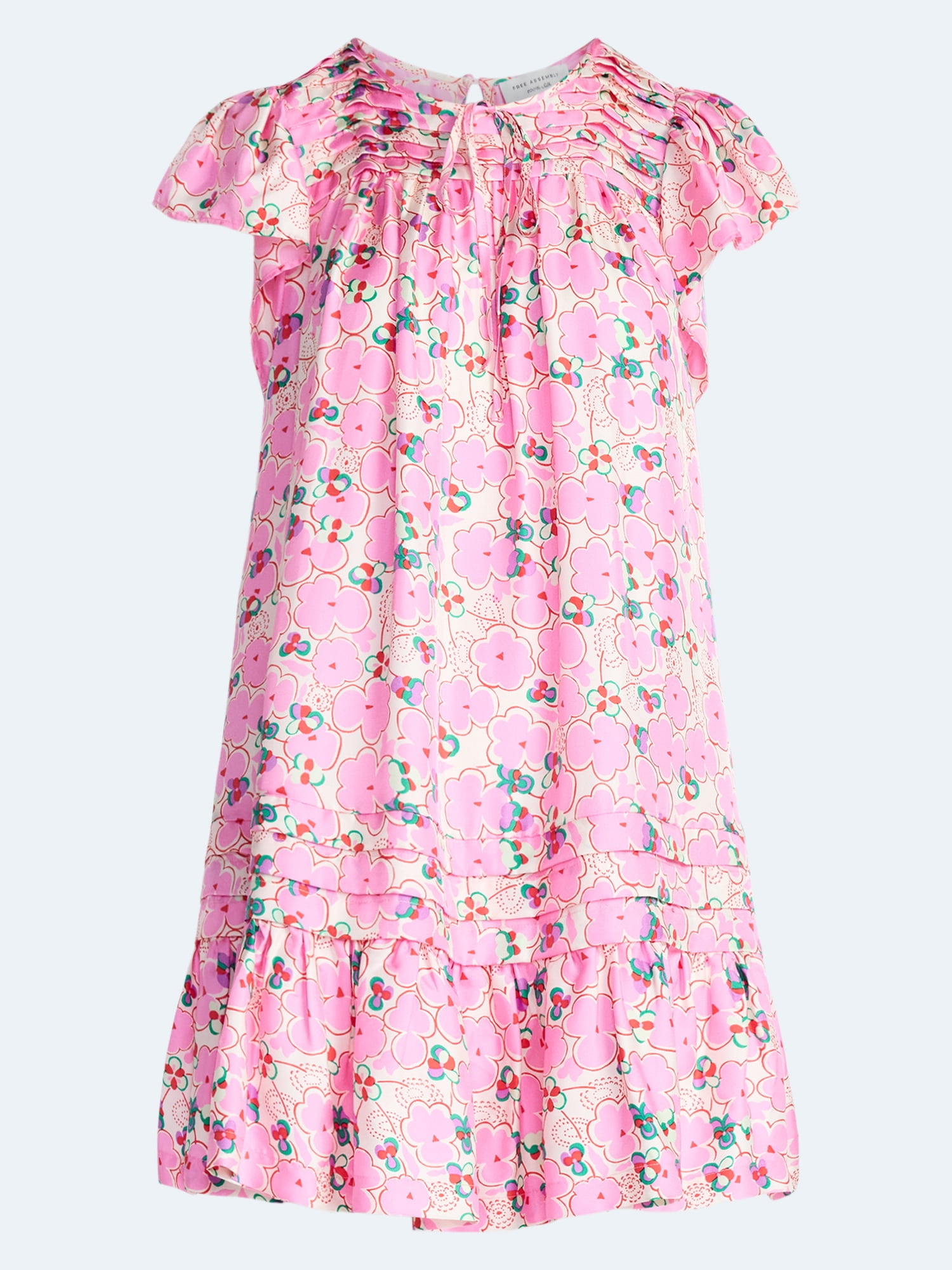 Free Assembly Women's and Women's Plus Pleated Silk Mini Dress with Flutter Sleeves, Sizes XS-4X