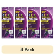 (4 pack) Allegra Children's 12-Hour Allergy Relief Liquid, Non-Drowsy Indoor and Outdoor Allergy Medicine, 30 mg Fexofenadine HCI Antihistamine For Kids, Grape Flavor, 4 oz