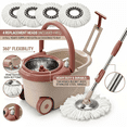 thumbnail image 5 of BAWOSEVEN Spin Mop and Bucket Set - 360° Swivel Head, Hands-Free Wringer, 4 Microfiber Pads for Tile Hardwood, 5 of 6