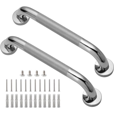 Rockgoya Shower Grab Bar, 2 Pack 12 Inch Bathroom 304 Stainless Steel 1.25" Diameter Anti-Slip Handicap Bar Support Rail Senior Handrail Safety Handle