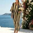 thumbnail image 4 of Vacation Dresses for Women Women's V-Neck Striped Print Three-Quarter Sleeve Maxi Dress Bohemian Flowy Casual Gold Xxl, 4 of 8