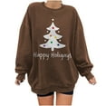 thumbnail image 2 of Hauts de Noël en Solde, Pull-Over à Col Rond Imprimé Tendance pour Femmes, Manches Longues, Blouse Confortable, Chandail en Molleton Café m, 2 of 4