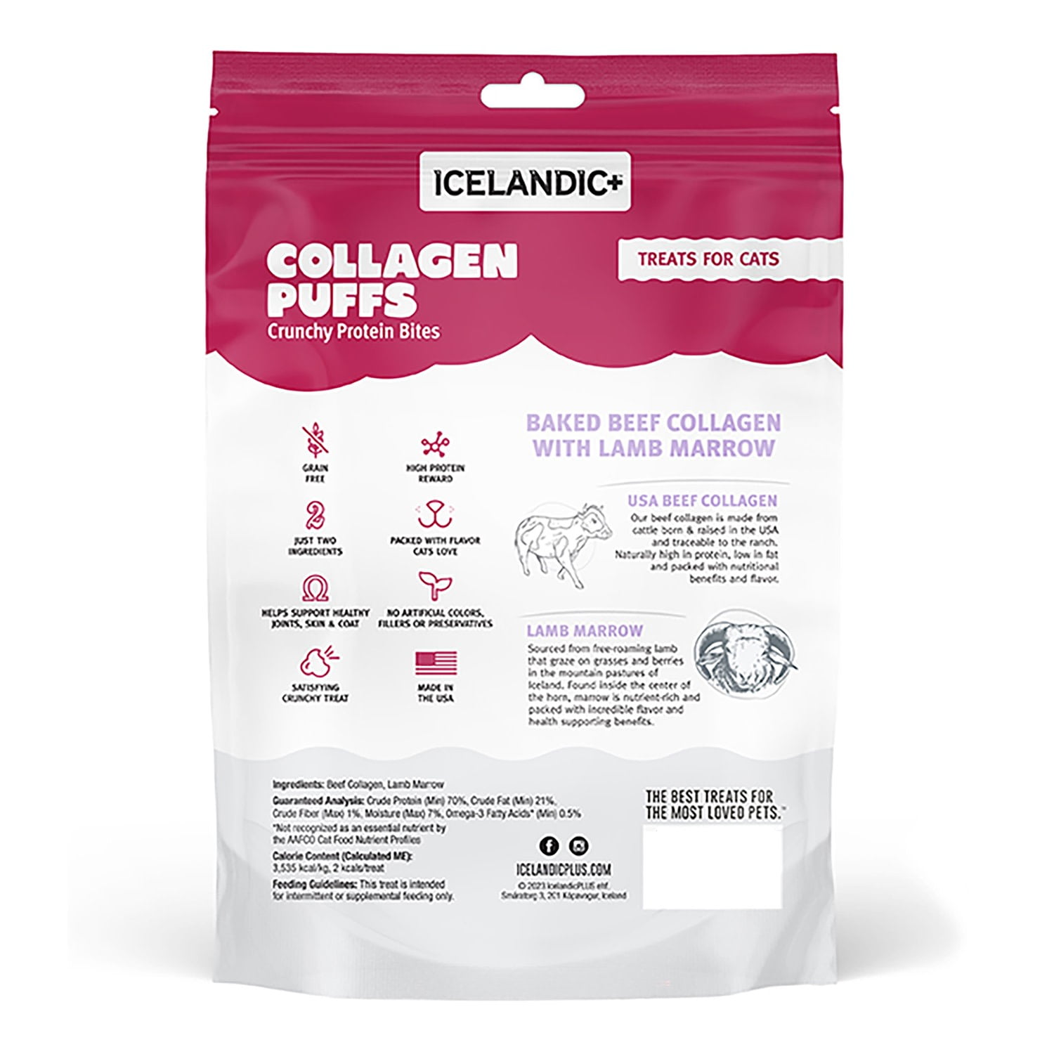 Icelandic+ Collagen Puffs: Baked Beef with Lamb Marrow - .5oz Bag, Small Cat Treats, Crunchy Protein Bites, 2 Ingredient Pet Treats, Natural Snacks