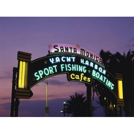 Santa Monica Pier Neon Entrance Sign, Los Angeles, California, USA Print Wall Art By Walter