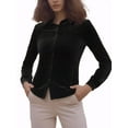 thumbnail image 2 of INSPIRE CHIC Women's Office Pocket Front Long Sleeve Button Down Velvet Shirt L Black, 2 of 5