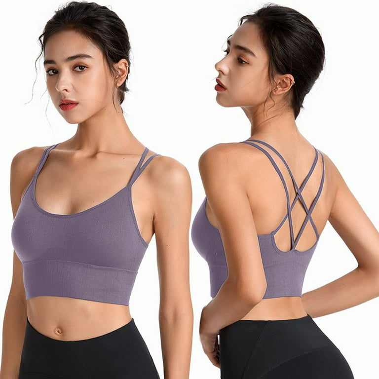 Puawkoer Womens Back Sport Bras Padded Strappy Cropped Bras For Yoga  Workout Fitness Bras Clothing Shoes & Accessories L Grey