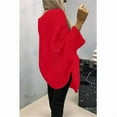 thumbnail image 6 of Women'S Elegant Knitted Cape Sweater Crew Neck Long Sleeve Baggy Tops Fashion Knitted Shawl Sweater Red L, 6 of 7