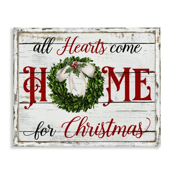 Stupell Industries Hearts Home For Christmas Holiday Painting Gallery Wrapped Canvas Art Prints Wall Art, 20 x 16