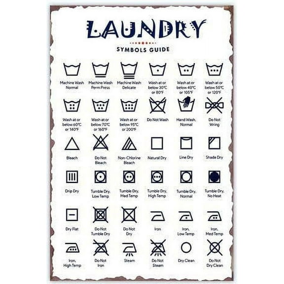 Laundry Symbols Guide Vintage Metal Tin Sign Laundry Signs Rustic Farmhouse Country Home Decor 8X12Inch
