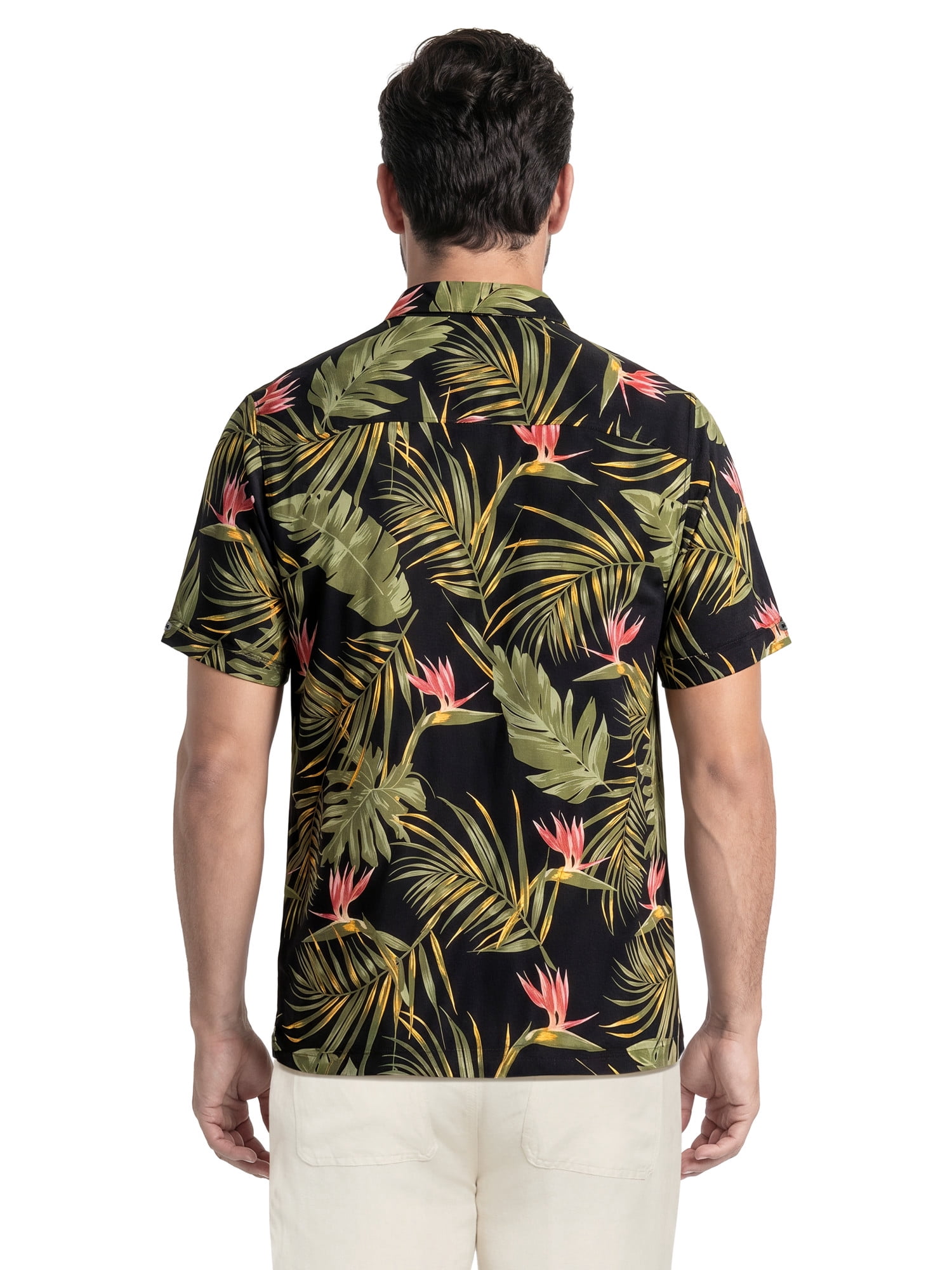 Cafe Luna Men’s and Big Men's Short Sleeve Tropical Bird of Paradise Print Camp Button-Down Shirt, S-5XL