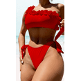 thumbnail image 2 of Meloria Swim and Fashion Pure Red Color Padded One Shoulder Ruffle Tied Sexy Two-Piece Swimwear, 2 of 5