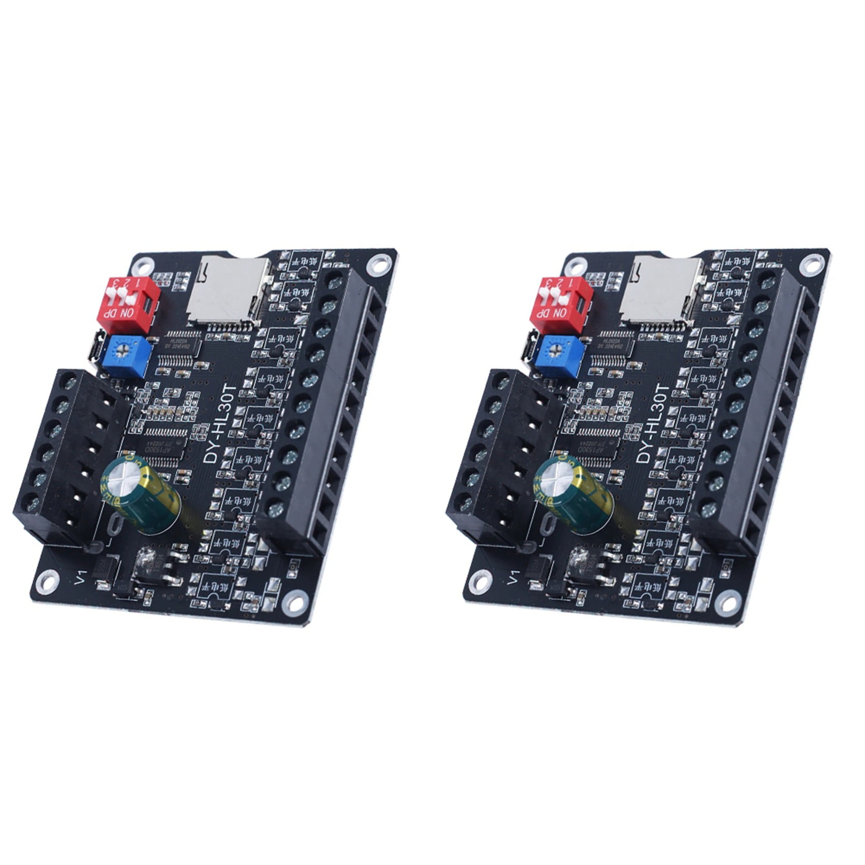2X 30W MP3 Voice Playback Module DY-L30T 9 Trigger Music Player Power Amplifier Board TF Card 32G Max WAV DC 12V 24V A,2 x Player power amplifier,Black