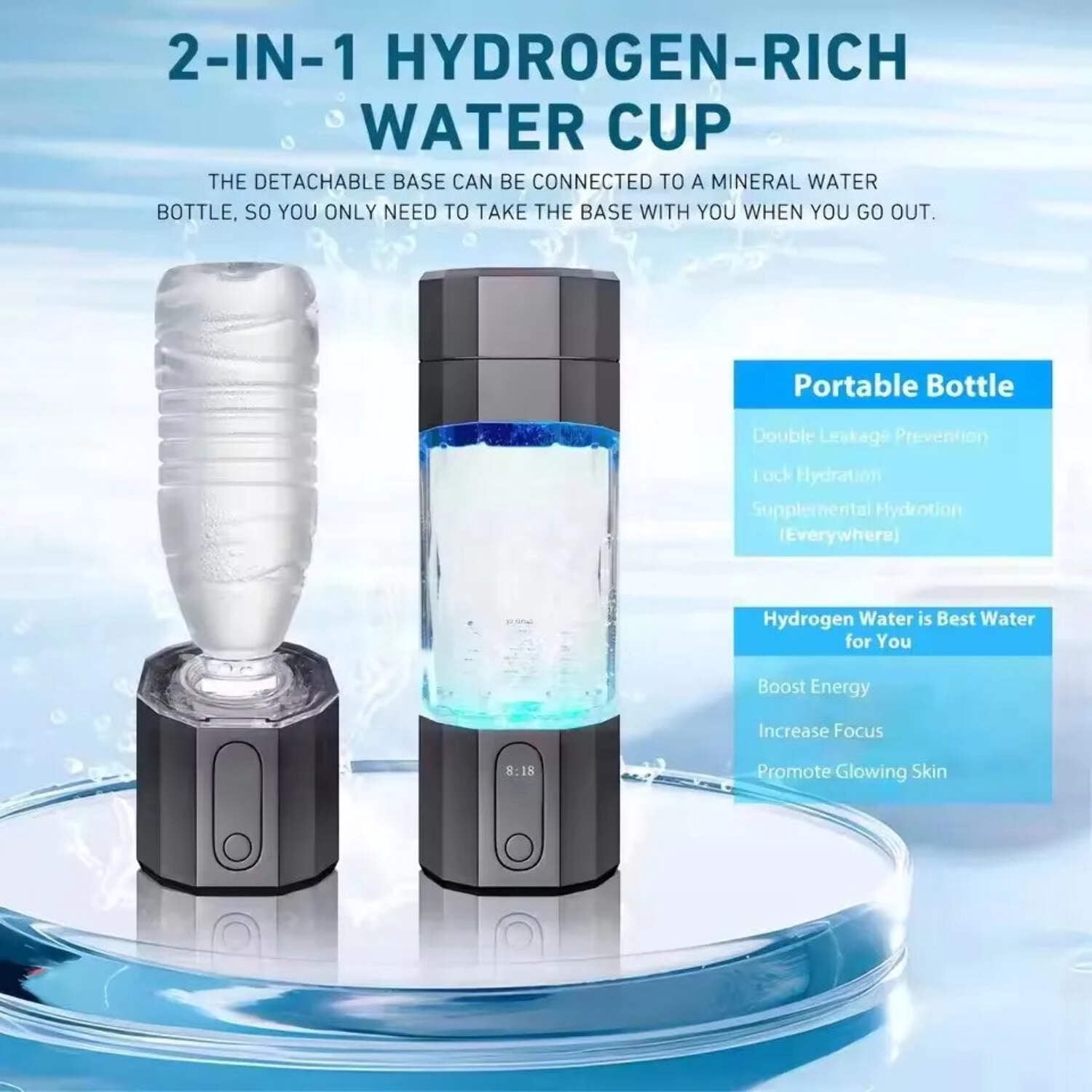 2025 10000PPB Hydrogen Water Bottle with Colorful Light  Valve