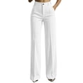 thumbnail image 3 of Plus Size Women's Knit High Waist Wide Leg Trousers, Front Button Zipper Pocket Commute Office Pants, Breathable Casual Bottoms for Daily Workplace | TruHer,White 2XL, 3 of 8