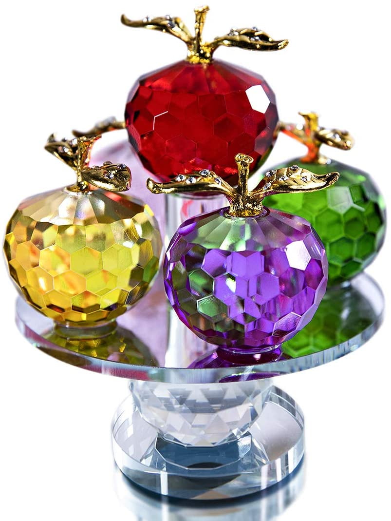 Large 80mm Crystal Apple Figurine Paperweight Glass Ornament Christmas Gift Box 