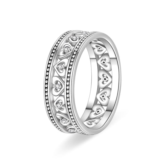 KUNSIR Vintage Band Ring with Hollow Heart Sterling Silver 925 Ring For Men Women Jewelry Gifts Size 7