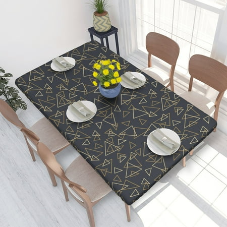 

Home Deluxe Tablecloth Geometric Shape Patterns Waterproof Elastic Rim Edged Table Cover- For Christmas Parties And Picnics 4ft