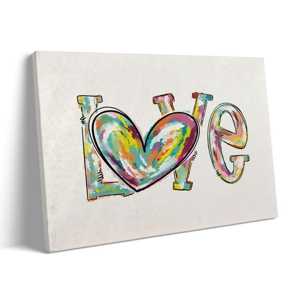 P&L Art Framed Canvas Wall Art - 16"x12" Colorful Valentine LOVE Heart Abstract Canvas Decor