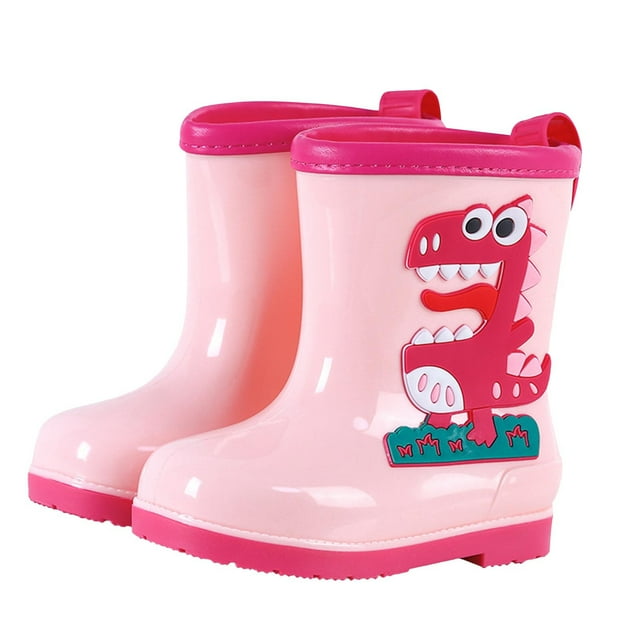 Rain Boots for Kids, Dinosaur Print, Slip Resistant, Waterproof Rubber Construction, Blue Color, Short Shaft Design, Size 24