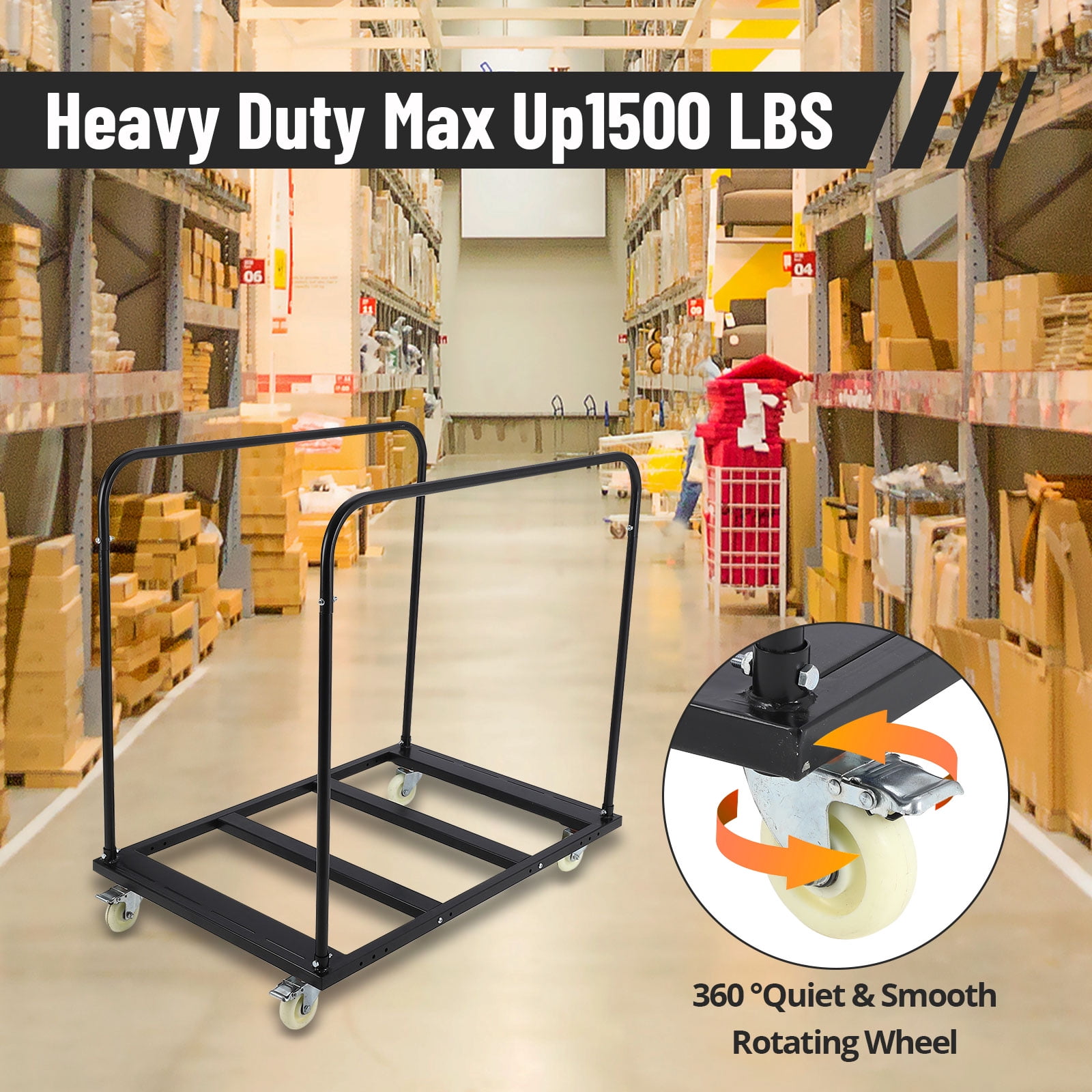 Accreate Steel Drywall Dolly, Heavy-Duty Panel Truck Cart with 5” PU Swivel Wheels for Moving Building Materials Furniture